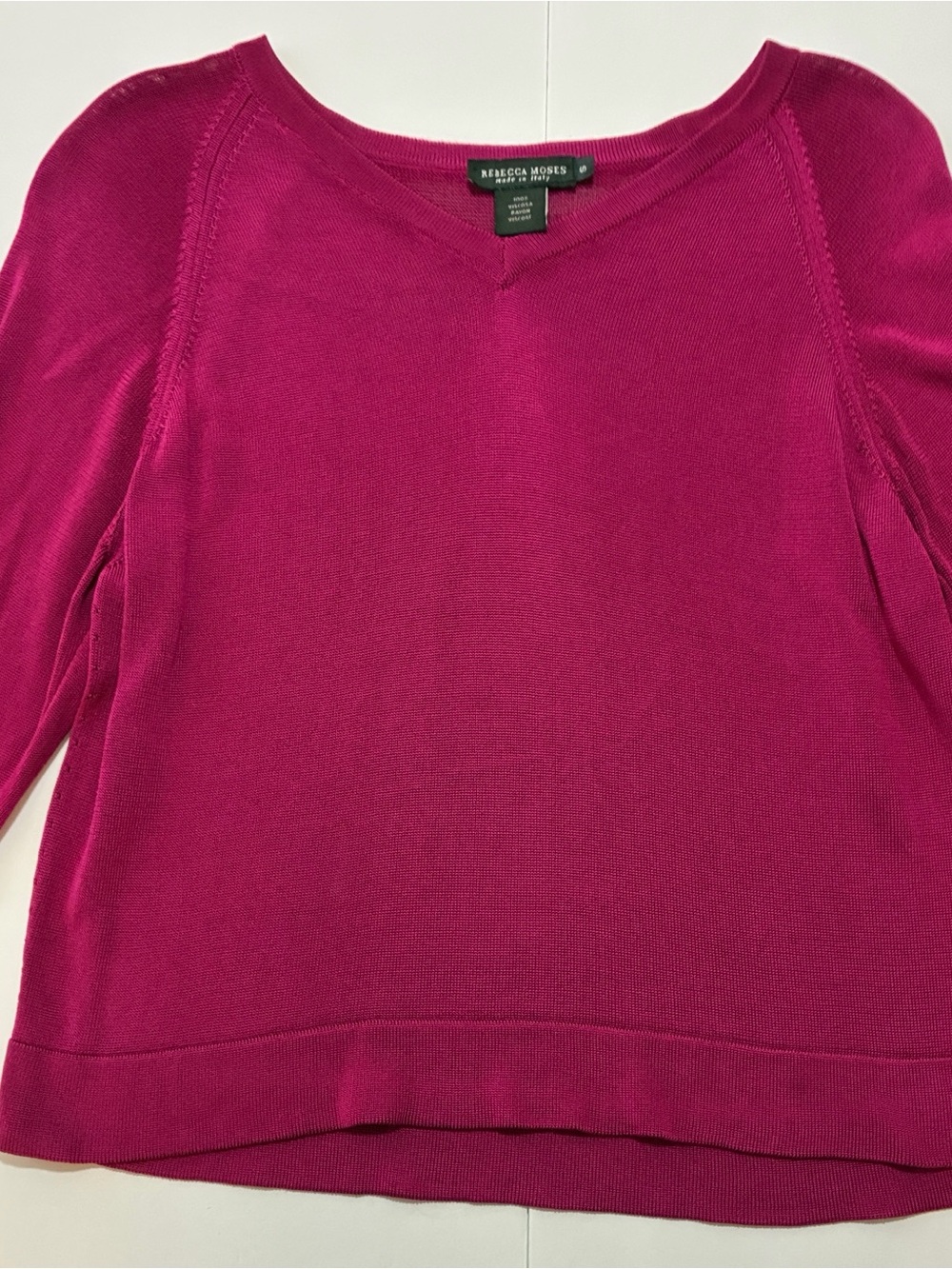 Rebecca Moses Knit V-Neck Pullover in Fuchsia - Picture 3 of 6
